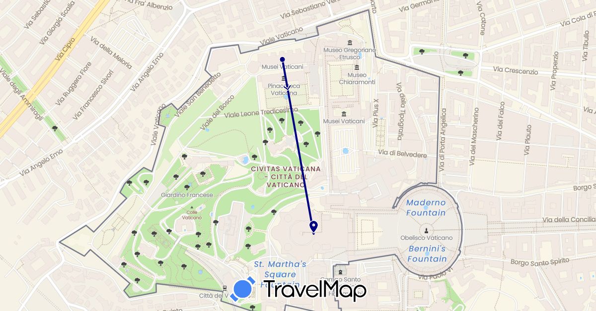 TravelMap itinerary: driving in Vatican City (Europe)